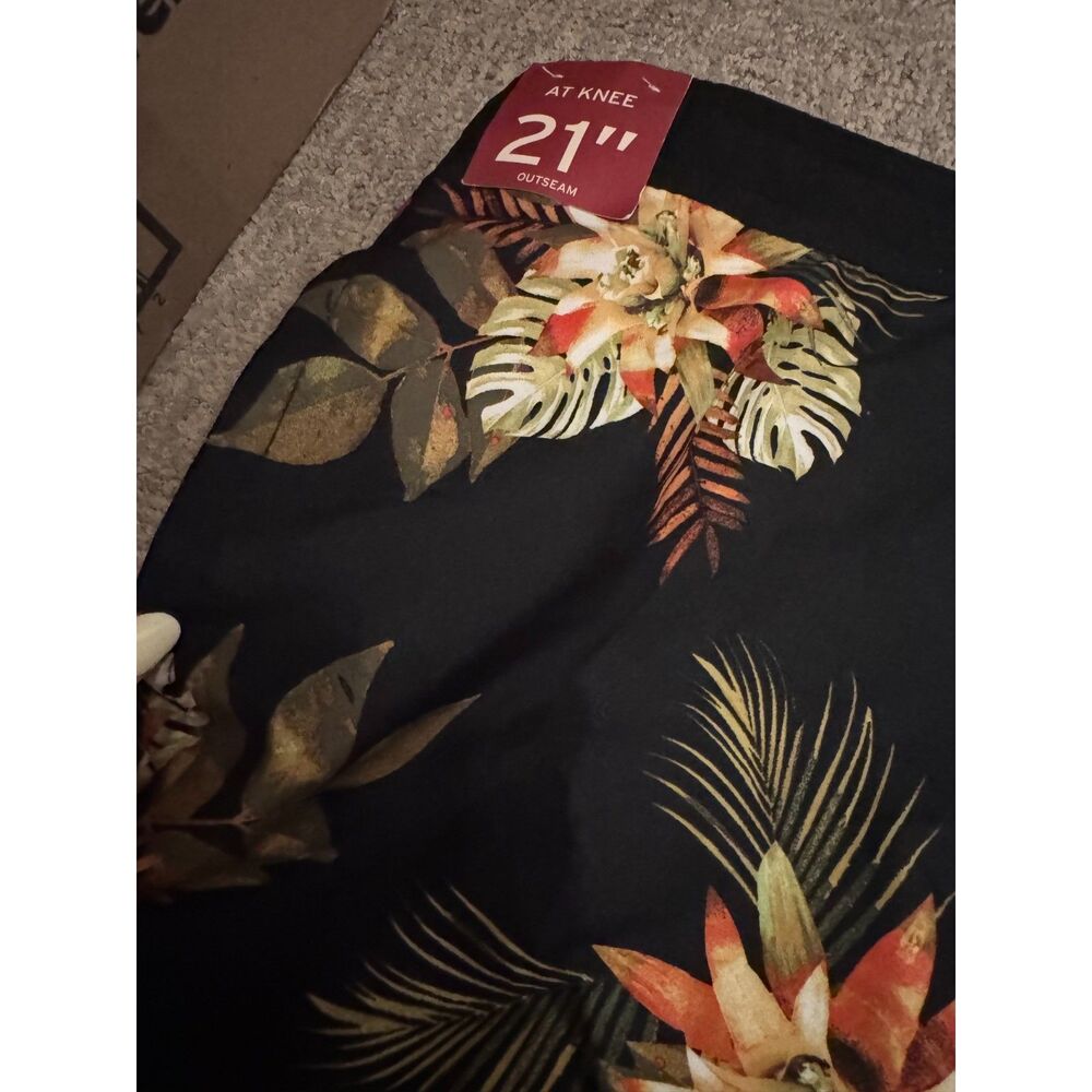 Merona Men's Swim Trunks XL Black Tropical Floral Print Board Shorts NWT